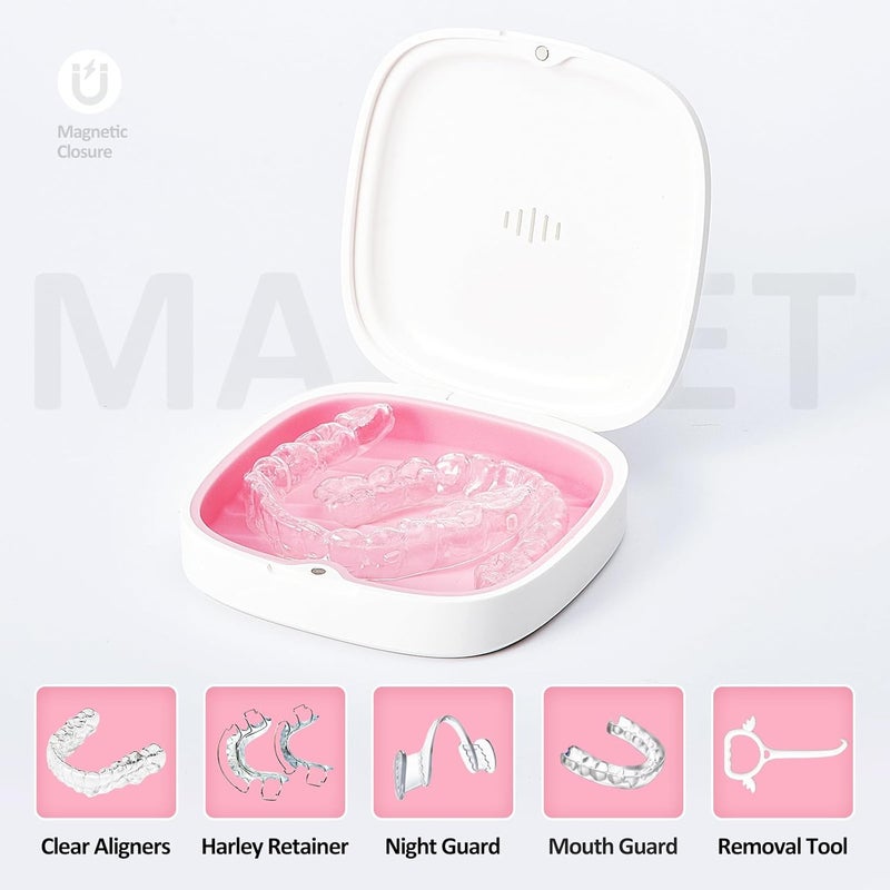 Gaboolo Store Retainer Case Slim Aligner Case with Vent Holes Removable Inner Tray Silicone for Easy Cleaning (1Pack White Pink) - Image 4